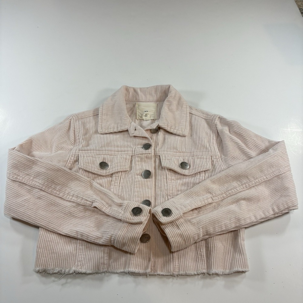 Women tgla Pink Corduroy Cropped Jacket Size 8 Softcore Coastal Cowgirl Granola